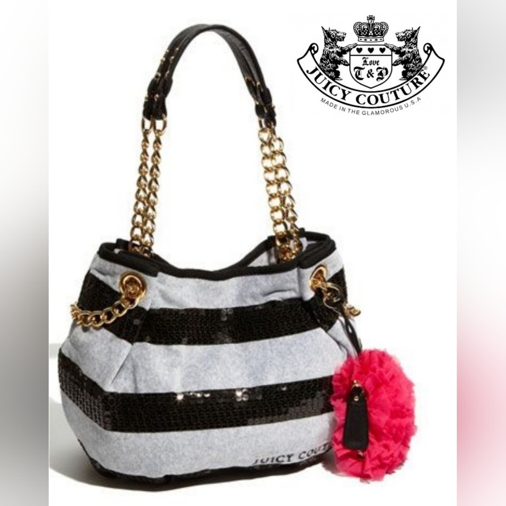 Juicy Couture NWT VTG Gray Black Sequin Stripes Bag